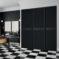 Façade de placard coulissante 3 portes décor noir intense, décor structuré ébène craquelé