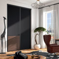 Façade de placard coulissante 2 portes décor noir intense, effet cuir vintage brun