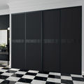 Façade de placard coulissante 4 portes décor noir intense, décor structuré ébène craquelé
