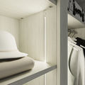 Aménagement 2 espaces, profondeur 550 mm,  Zebrano Blanc, 1 tringle - 8 étagères - 1 tiroir