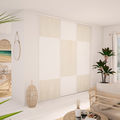 Façade de placard coulissante 3 portes décor bois flotté crème, décor blanc mat