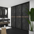 Façade de placard coulissante 3 portes décor marbre noir, décor authentique brun