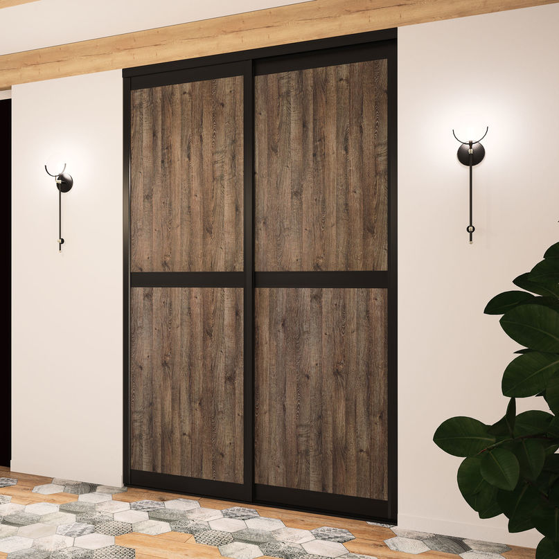 Façade de placard coulissante 2 portes décor authentique brun