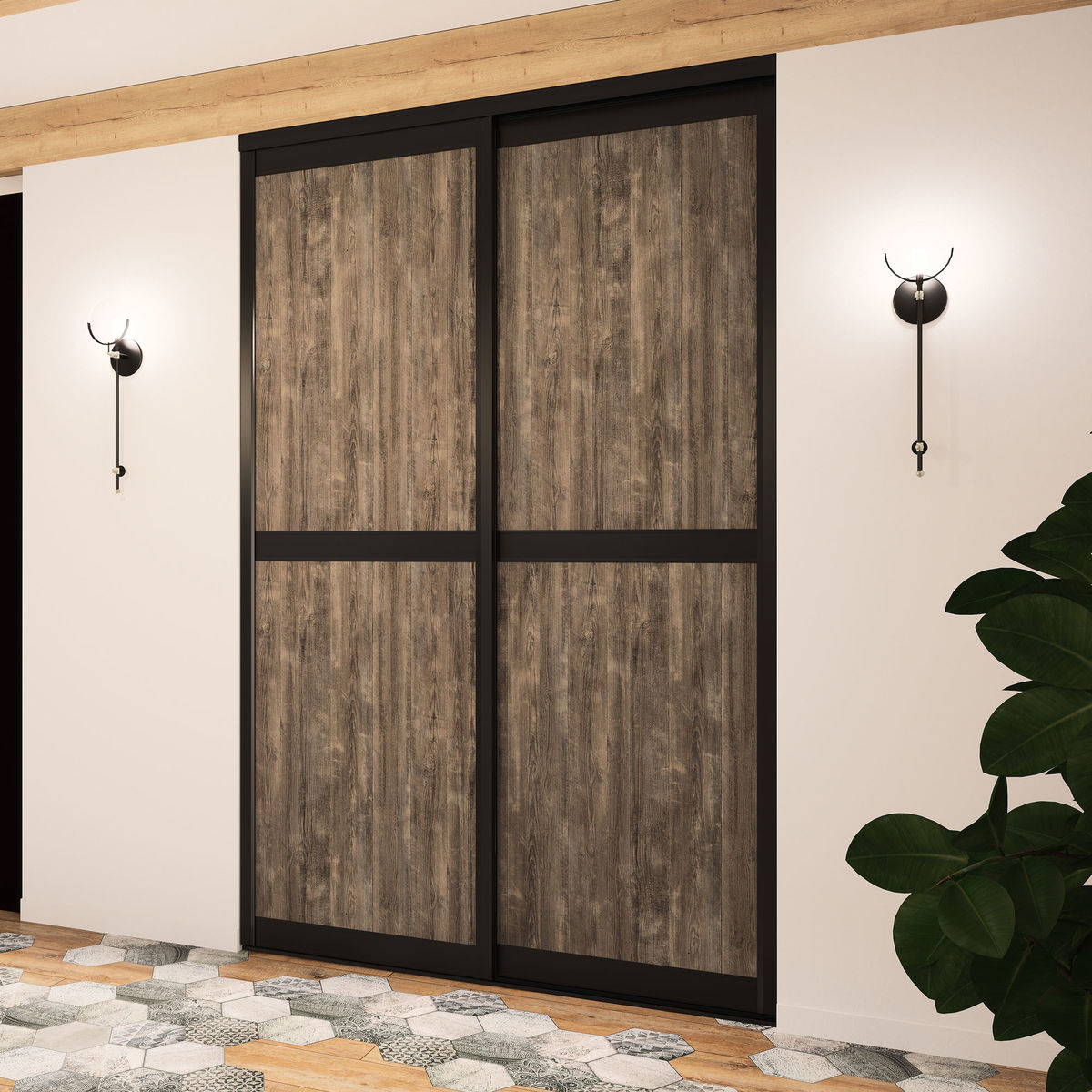 Façade de placard coulissante 2 portes décor capanna brun