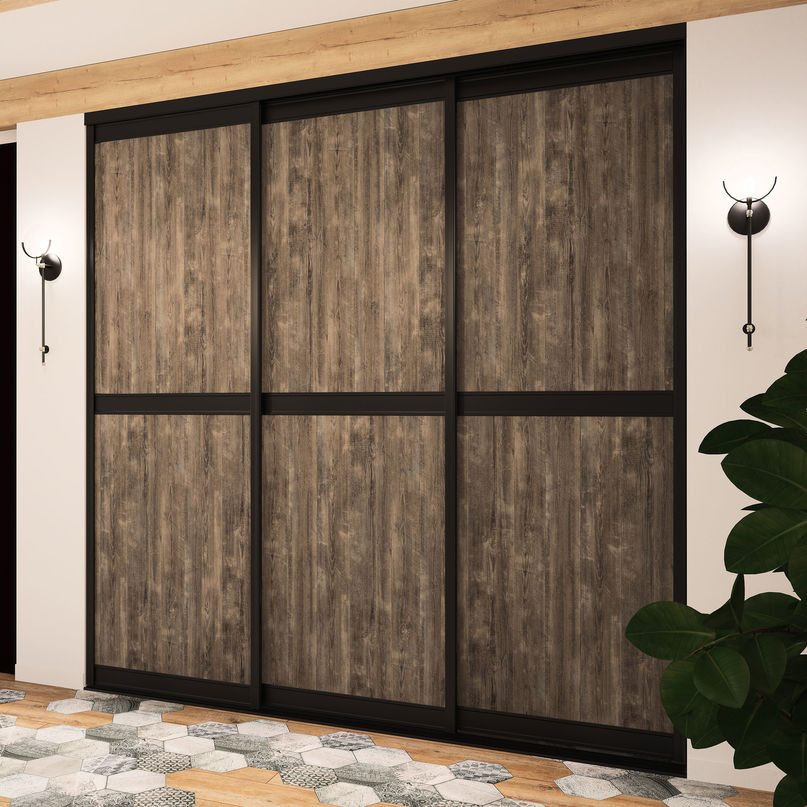 Façade de placard coulissante 3 portes décor capanna brun