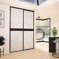 Façade de placard coulissante 2 portes décor marbre blanc, verre laqué noir