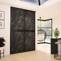 Façade de placard coulissante 2 portes décor marbre noir, verre laqué noir