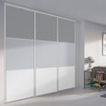 Façade de placard coulissante 3 portes décor gris intense, décor gris galet, décor blanc mat