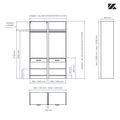 Aménagement 2 espaces, profondeur 465 mm,  Zebrano Blanc, 2 tringles - 6 étagères - 2 tiroirs