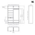 Aménagement 2 espaces, profondeur 465 mm,  Zebrano Blanc, 1 tringle - 8 étagères - 1 tiroir