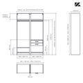 Aménagement 2 espaces, profondeur 465 mm,  Zebrano Blanc, 2 tringles - 4 étagères - 2 tiroirs