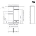 Aménagement 2 espaces, profondeur 465 mm,  Blanc Mat, 2 tringles - 5 étagères - 1 tiroir