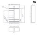 Aménagement 2 espaces, profondeur 550 mm,  Zebrano Blanc, 1 tringle - 8 étagères