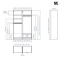 Aménagement 2 espaces, profondeur 550 mm,  Blanc Mat, 2 tringles - 5 étagères - 1 tiroir