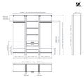 Aménagement 3 espaces, profondeur 465 mm,  Blanc Mat, 2 tringles - 9 étagères - 2 tiroirs