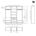 Aménagement 3 espaces, profondeur 550 mm,  Blanc Mat, 2 tringles - 9 étagères - 2 tiroirs