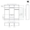 Aménagement 3 espaces, profondeur 550 mm,  Blanc Mat, 3 tringles - 7 étagères - 1 tiroir