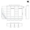 Aménagement 4 espaces, profondeur 465 mm,  Zebrano Blanc, 2 tringles - 16 étagères