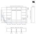 Aménagement 4 espaces, profondeur 465 mm,  Zebrano Blanc, 2 tringles - 12 étagères - 4 tiroirs