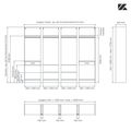 Aménagement 4 espaces, profondeur 465 mm,  Zebrano Blanc, 4 tringles - 10 étagères - 2 tiroirs