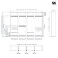 Aménagement 4 espaces, profondeur 465 mm,  Blanc Mat, 5 tringles - 9 étagères - 3 tiroirs