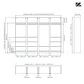 Aménagement 4 espaces, profondeur 550 mm,  Zebrano Blanc, 4 tringles - 14 étagères