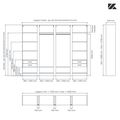 Aménagement 4 espaces, profondeur 550 mm,  Zebrano Blanc, 2 tringles - 12 étagères - 4 tiroirs