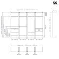 Aménagement 4 espaces, profondeur 550 mm,  Blanc Mat, 5 tringles - 9 étagères - 3 tiroirs