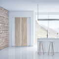 Façade de placard coulissante 2 portes décor chêne flanelle brut, décor blanc mat