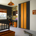 Façade de placard pliante 2 portes décor noir intense, décor mandarine