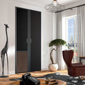 Façade de placard pivotante 2 portes décor noir intense, effet cuir vintage brun