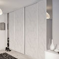 Façade de placard coulissante 4 portes décor marbre blanc, miroir argent