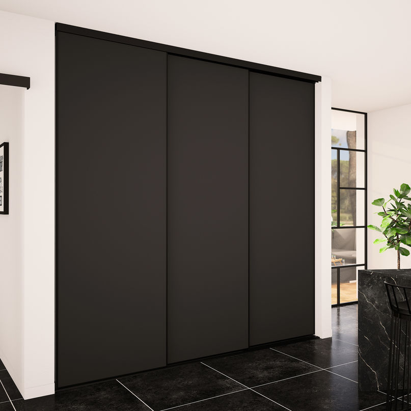 Façade de placard coulissante 3 portes décor noir intense