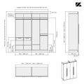 Aménagement 4 espaces, profondeur 595 mm,  Blanc Mat, 4 tringles - 8 étagères - 2 tiroirs