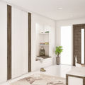 Façade de placard coulissante 2 portes verre laqué blanc pur, décor authentique brun