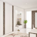 Façade de placard coulissante 2 portes verre laqué blanc pur, décor capanna brun
