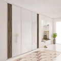 Façade de placard coulissante 3 portes verre laqué blanc pur, décor authentique brun