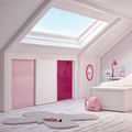 Façade de placard coulissante 3 portes verre laqué framboise, décor blanc mat, verre laqué rose pastel