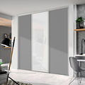 Façade de placard coulissante 3 portes décor gris intense, verre laqué blanc pur