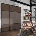 Façade de placard coulissante 3 portes effet cuir vintage brun, décor châtaigne