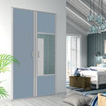 Façade de placard pivotante 2 portes décor bleu gris, miroir argent