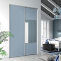 Façade de placard coulissante 2 portes décor bleu gris, miroir argent