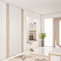 Façade de placard coulissante 2 portes décor blanc mat, décor chêne flanelle brut