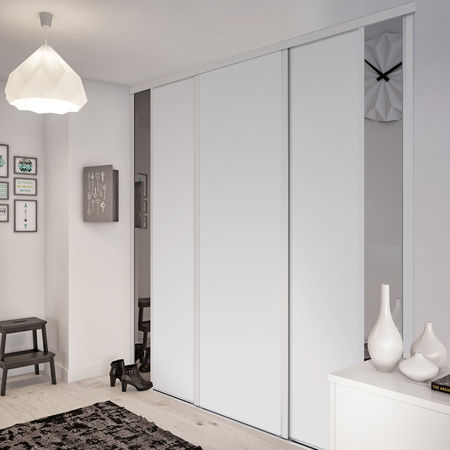 Façade de placard coulissante 2 portes décor blanc mat, miroir