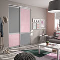 Façade de placard coulissante 2 portes décor gris intense, verre laqué rose pastel