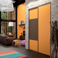 Façade de placard coulissante 2 portes décor mandarine, effet cuir vintage brun