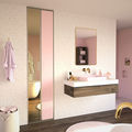 Façade de placard pliante 1 porte verre laqué rose pastel, miroir bronze