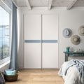 Façade de placard coulissante 2 portes décor blanc mat, décor bleu gris