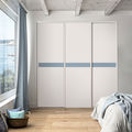 Façade de placard coulissante 3 portes décor blanc mat, décor bleu gris
