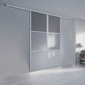 Façade de placard coulissante 2 portes décor gris intense, décor gris galet, décor blanc mat